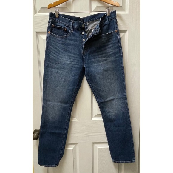 Gap Men's 34x30 Bright Blue 1969 Cropped Slim Fit Denim Brown Jeans Button Fly - Picture 2 of 15